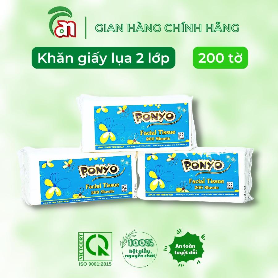 Khăn giấy lau mặt - khăn giấy khô siêu mịn, dai, không bụi PONYO 2 lớp gói 250 tờ - Thiên An Nam paper