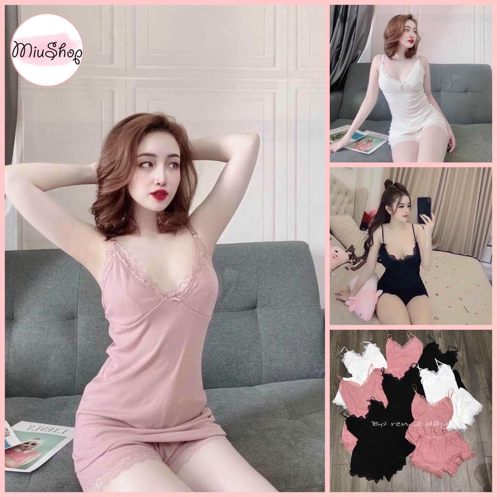Đồ ngủ len tăm 2 dây vải mịn dễ thương mặc nhà thoải mái đồ bộ mặc nhà