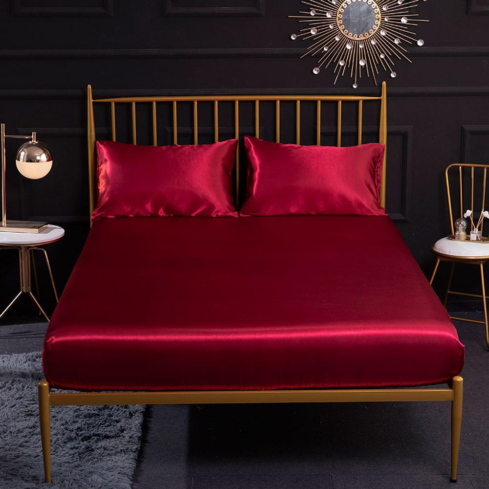 Nóng Lụa Satin Trang Bị Tấm Với Vỏ Gối Giường Tấm Bảo Vệ Nệm Màu Trắng Đen Xám Xanh Tím Đôi Nữ Hoàng Drap Giường