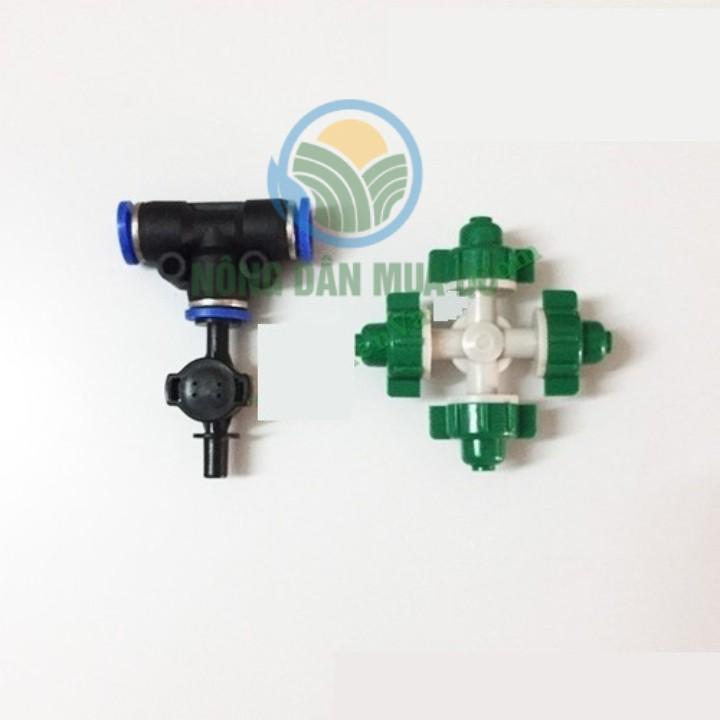BÉC PHUN SƯƠNG 4 HƯỚNG TƯỚI LAN MÀU XANH NỐI T 8MM CÓ VAN CHỐNG RỈ- COMBO 10
