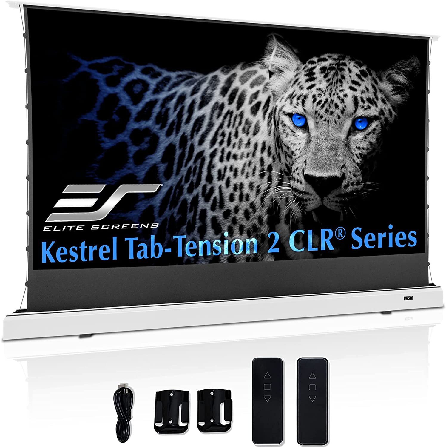 Màn Chiếu Elite Screens Dòng Kestrel Tab-Tension CLR (Kéo Căng ) Màn Chiếu ĐIỆN, Màn Chiếu SÀN, 101 inch Tỷ lệ Khung Hình 16:9 (Vùng hiển thị 125.7 x 223.8 cm) Gain 0.6 (FTE101XH2-CLR) THIẾT KẾ MỚI - Màu Trắng – Hàng Chính Hãng