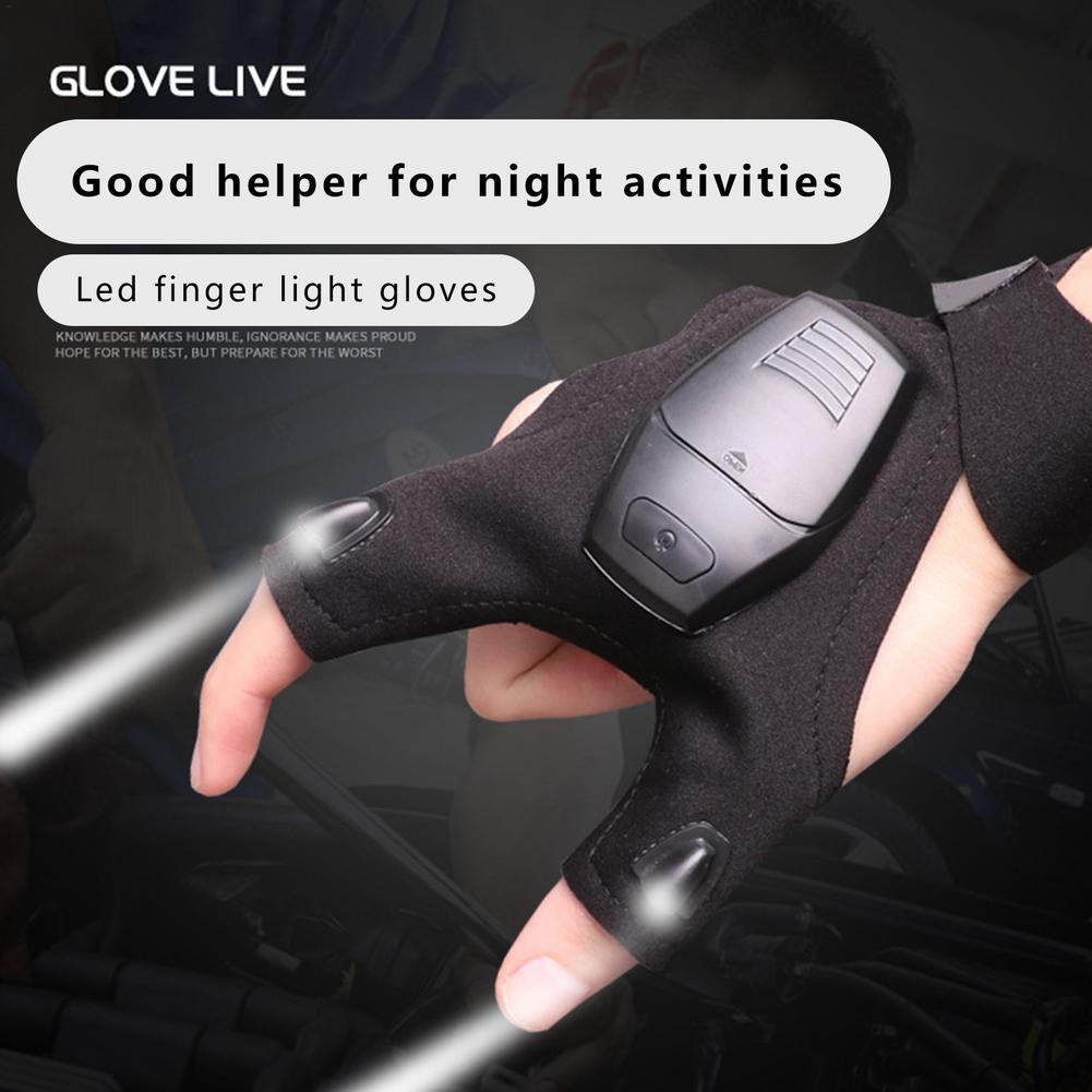 Night Light Waterproof Fishing Gloves with LED Flashlight Rescue Tools Outdoor Gear Supplies CyclingDurable Fingerless Gloves