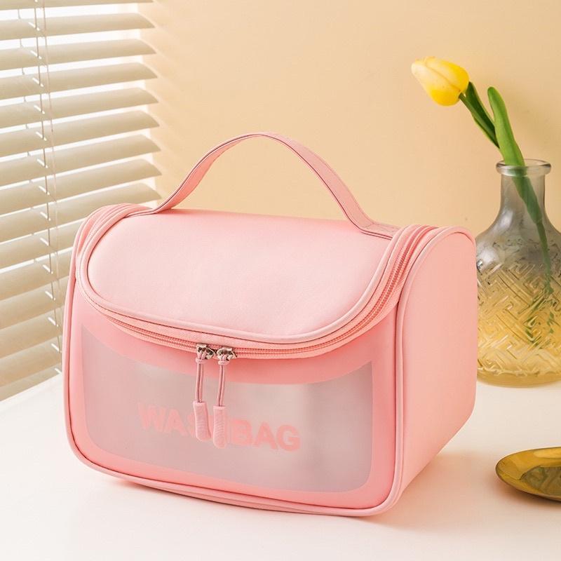 Túi đựng mỹ phẩm du lịch trong suốt cao cấp WASHBAG da mềm mại, chống nước có quai xách, có móc treo tiện dụng - NGẨU NHIÊN