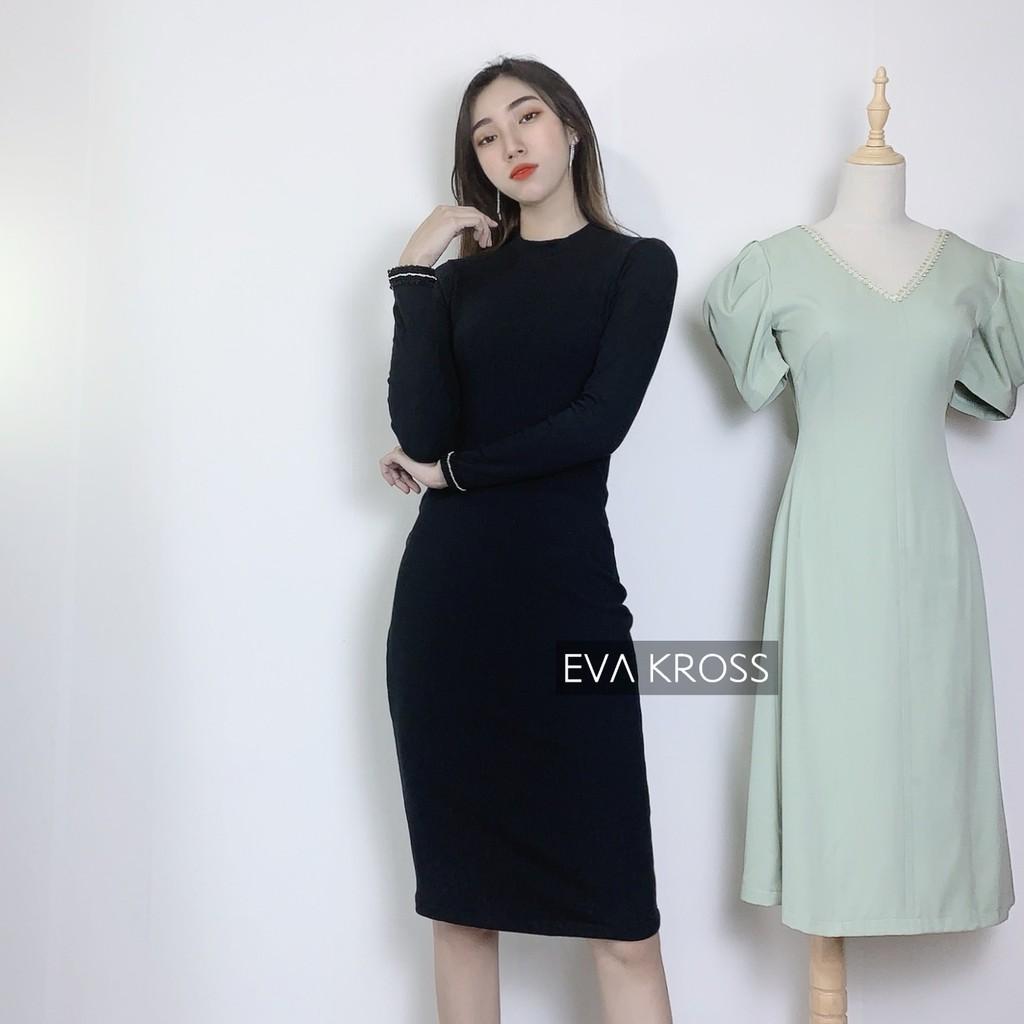 Váy đầm nữ body len tăm dáng dài đính đá freesize V56