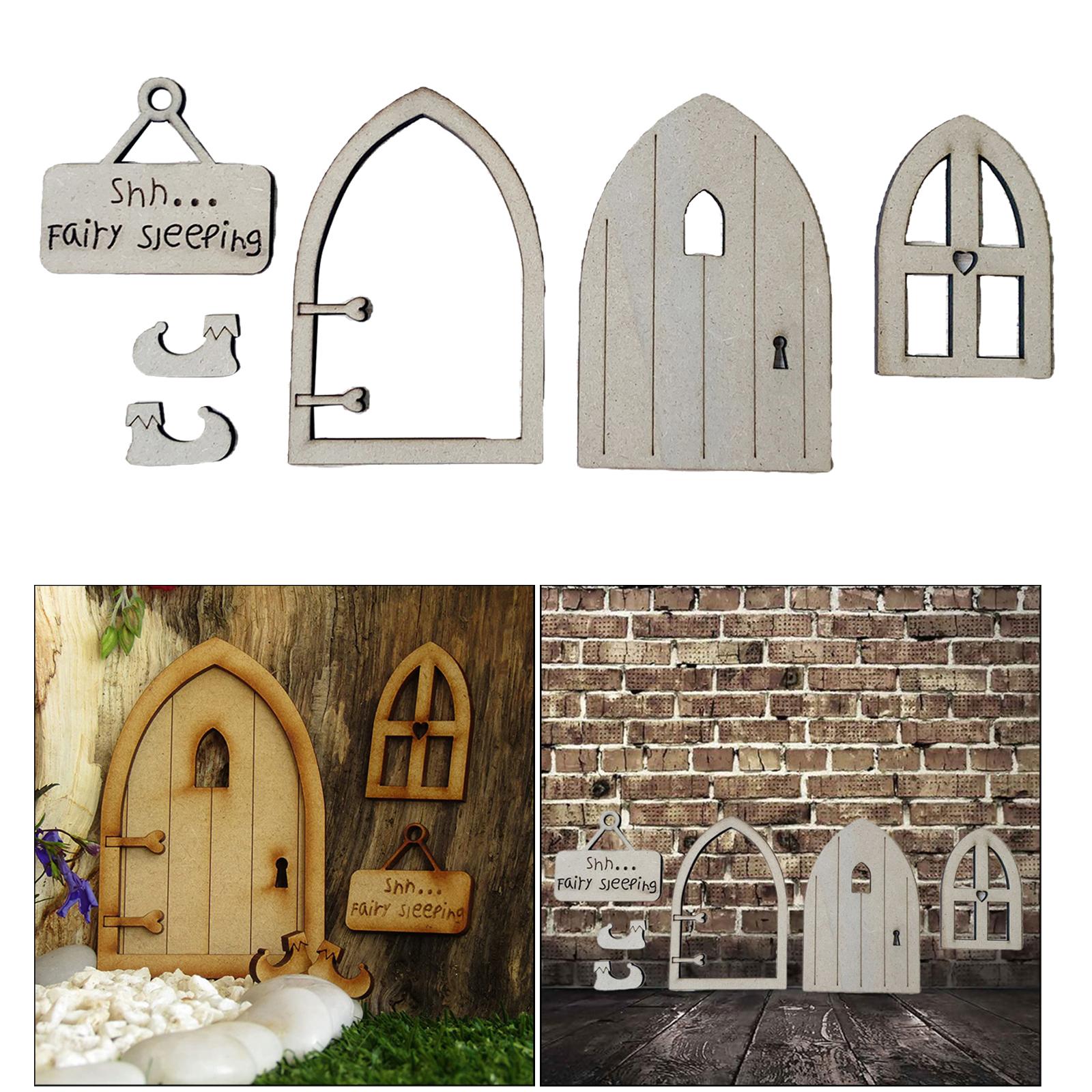 Wooden Miniature Fairy Gnome Window Home Door for Fairy Garden Accessories