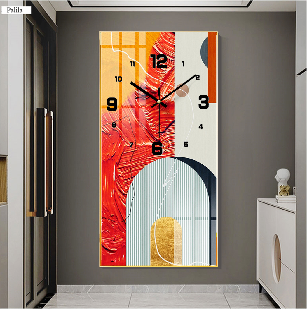Đồng Hồ Màu Đa Sắc Kết Hợp Hình Khối Nghệ Thuật Decor Phòng Khách - Tranh Tráng Gương Dán Tường Giá Rẻ
