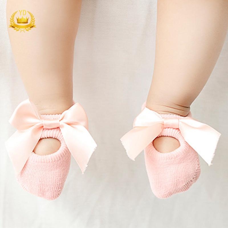 Set 3 Đôi Vớ Cotton Chống Trượt Đính Nơ Hoa Dành Cho Bé Sơ Sinh