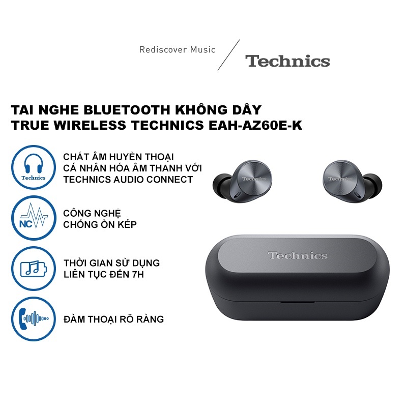 Tai nghe Panasonic Bluetooth Không dây True Wireless Technics EAH-AZ60E-K - Màu đen - Hàng chính hãng