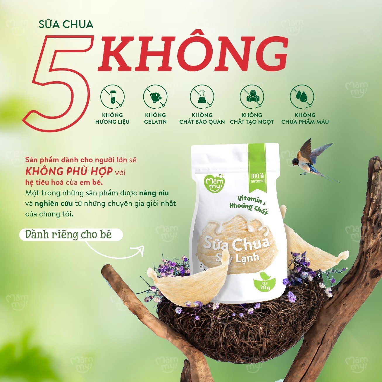 Sữa chua sấy lạnh Mămmy 5 vị: Tổ yến, Táo, Dâu, Chuối và Nguyên bản, chống hóc, bổ sung vitamin cho bé từ 6 tháng tuổi