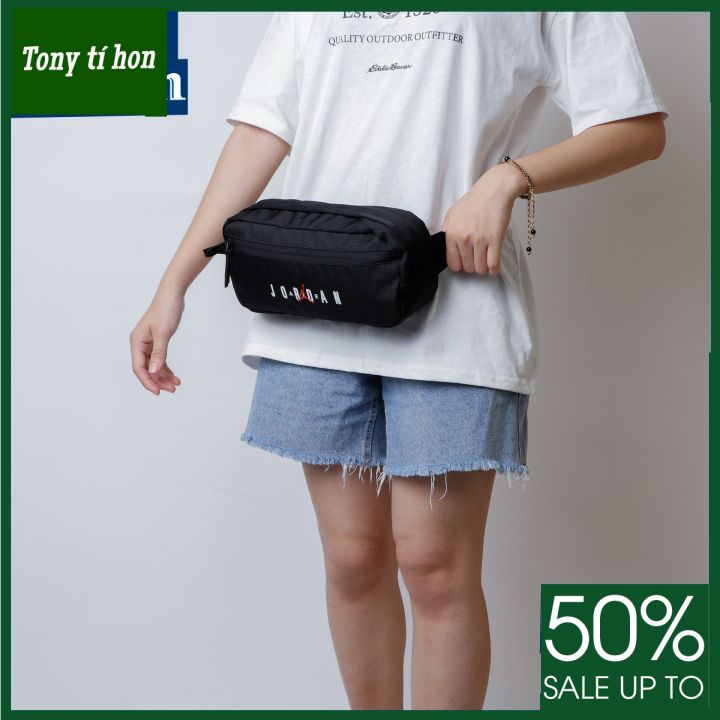 Tony tí hon - Túi đeo chéo JOR.DAN JUMPMAN BLACK WAIST bag chống thấm 2 ngăn khóa kéo