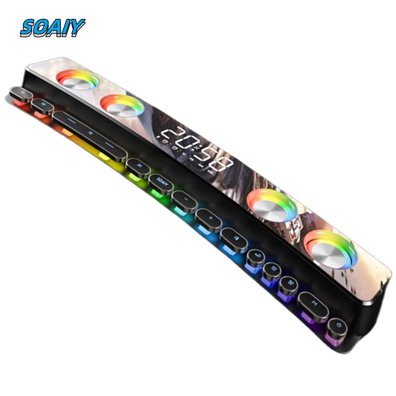 Soaiy SH39 Bluetooth RGB loa game không dây Stereo Subwofer usb aux tf pc máy tính âm thanh thanh âm thanh soundbar Color: Gaming version White