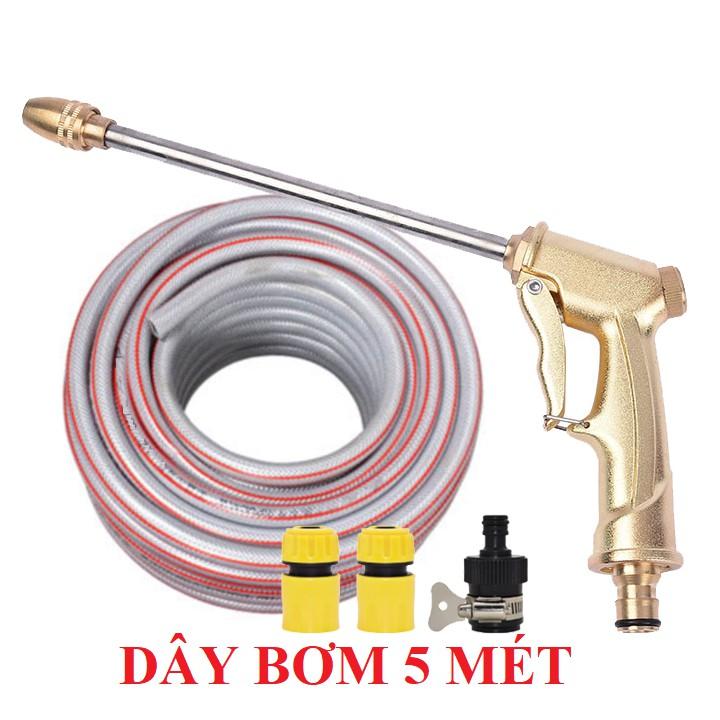 Bộ dây vòi xịt nước rửa xe, tưới cây . tăng áp 3 lần,loại 3m,5m 206701-3 đầu đồng,cút nối nhựa đen+ tặng đai