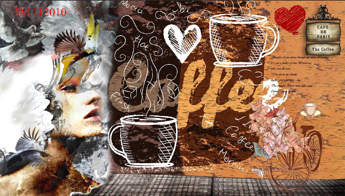 Tranh 3D dán tường trang trí quán cafe trà sữa trà chanh KT 80x125cm-Huyền Chi-Đặt theo kích thước yêu cầu