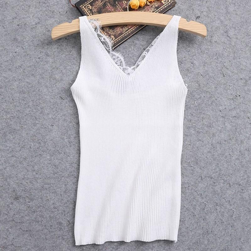 Áo Tank Top Phối Ren Hoa Thiết Kế Cổ Chữ V Quyến Rũ