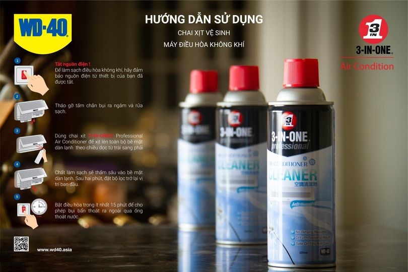 Chai Xịt Làm Sạch Máy Lạnh WD-40 3 In 1 Professional Air Conditioner Cleaner 331ml