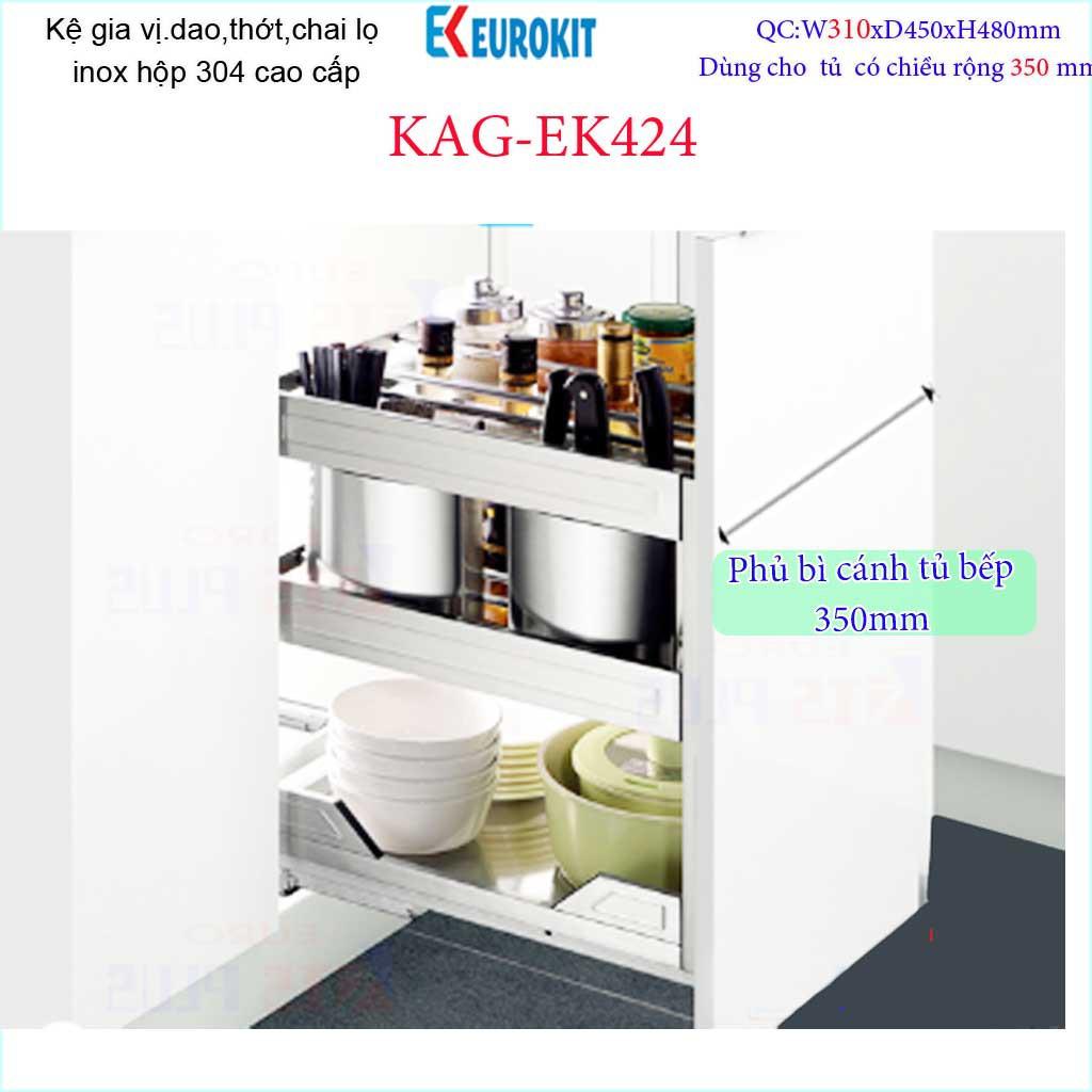 Kệ Gia vị 3 tầng đa năng, kệ đựng gia vị Euro, kệ để gia vị ray giảm chấn âm tủ bếp KAG-EK424, khuyến mãi phí lắp đặt