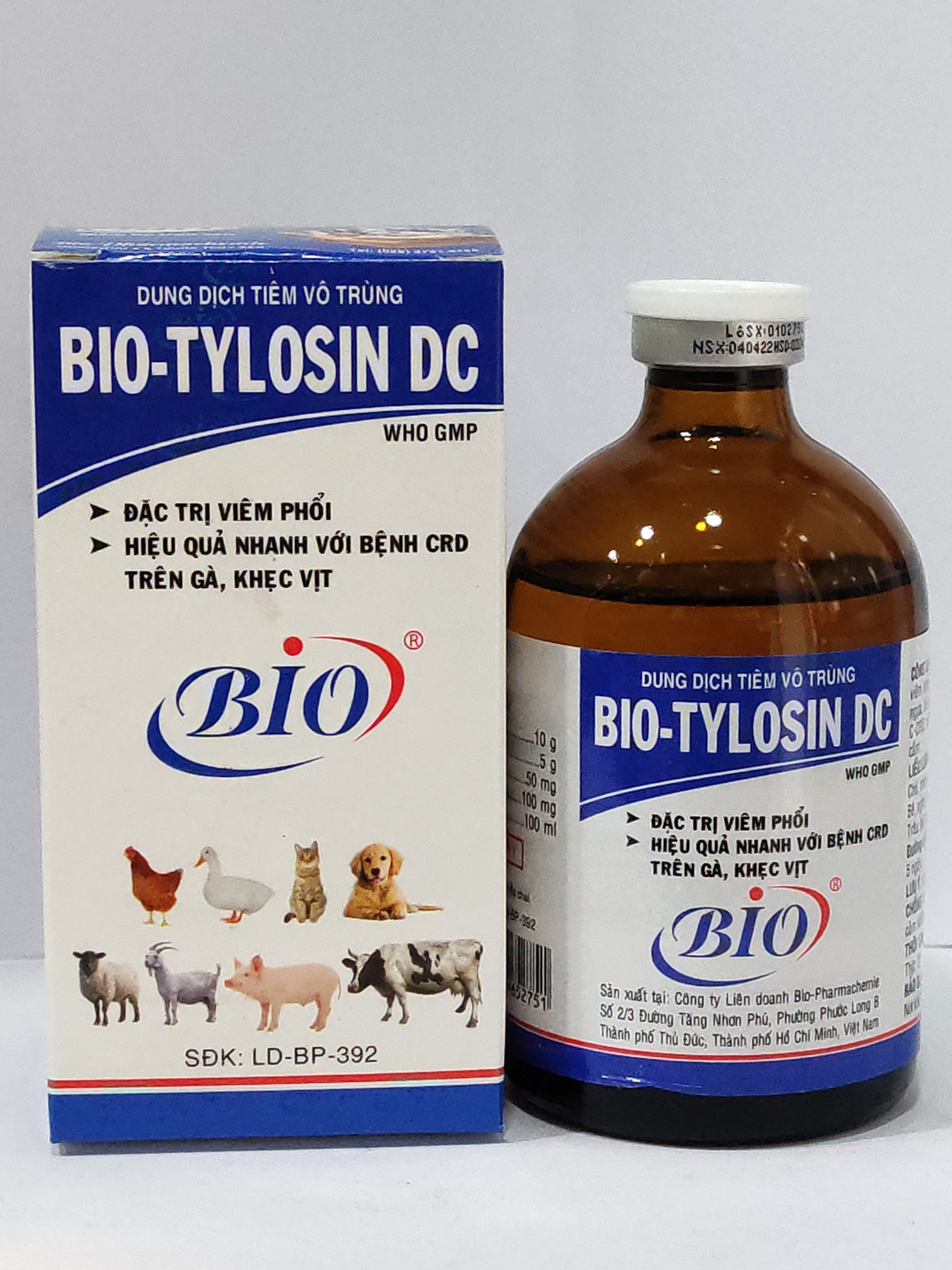 BIO TYLOSIN DC 100ml Dung dịch tiêm vô trùng đặc trị viêm phổi, bệnh CRD trên gà khẹc vịt