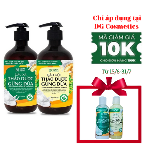 Bộ Dầu Gội Xả Gừng Dừa Hữu Cơ Cocayhoala Ngăn Rụng Tóc Kích Thích Mọc Tóc - Giảm Gàu - Ngừa Cảm Lạnh - Dưỡng Tóc Mềm Mượt Chắc Khỏe Chai 440g + Tặng Bộ Dầu Gội Xả Gừng Dừa Hữu Cơ Mini Cocayhoala, Chai 90g