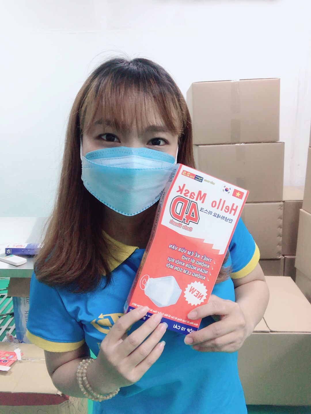 KHẨU TRANG 4D HELLO MASK VẢI KHÔNG DỆT SMS KHÁNG KHUẨN (10 cái