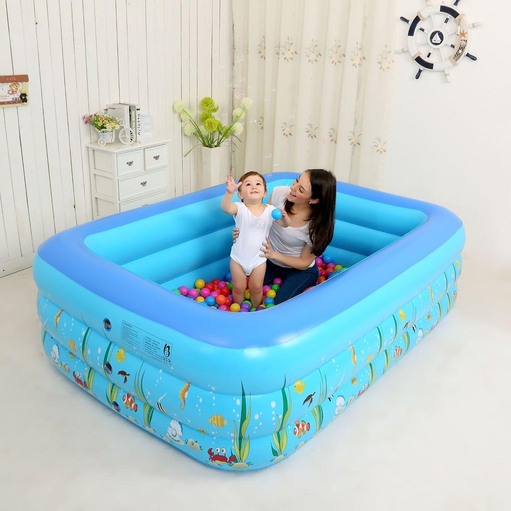 Bể phao 1m50 màu Xanh loại dày có đáy chống trượt kèm bơm điện tặng kèm miếng vá