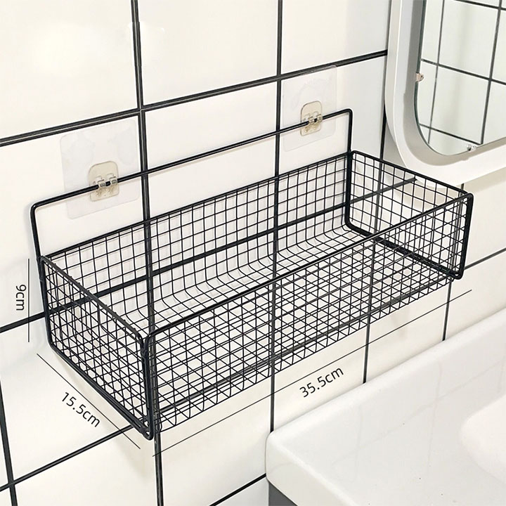 Kệ Đựng Đồ Nhà Tắm Dán Tường Hình Chữ Nhật, Kệ Thép Sơn Tĩnh Điện Đựng Đồ Đa Năng