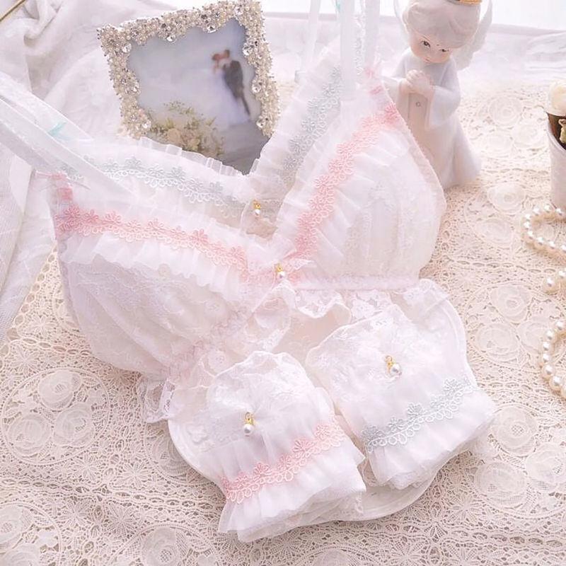 Nữ Sinh Lolita Ren Trong Suốt Áo Ngực Và Quần Bộ Nhật Bản Dễ Thương Kawaii Đồ Lót Áo Ngực Thông Bộ Quần Lót Quần Sịp Nữ Cô Gái