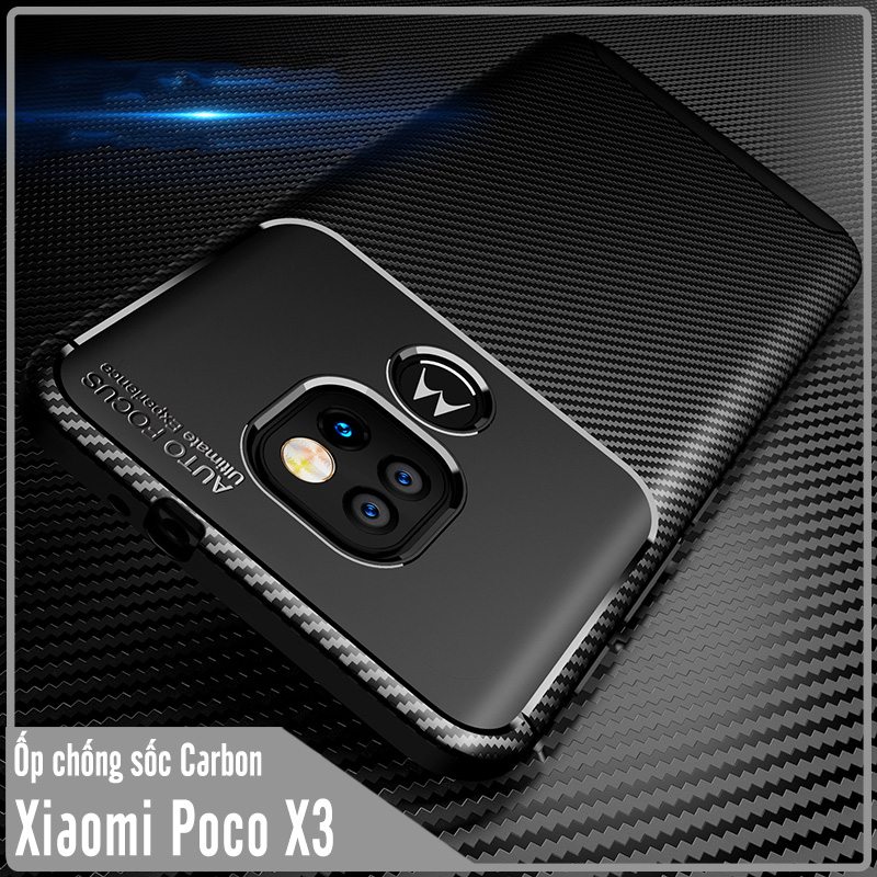Ốp lưng cho Xiaomi Poco X3 NFC chống sốc Carbon Auto Focus - Hàng Nhập Khẩu