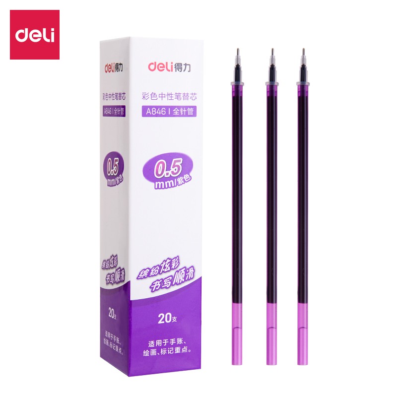Ruột bút ngòi bút thay thế cho bút bi gel bút bi nước Deli - 8 màu thay thế - A846