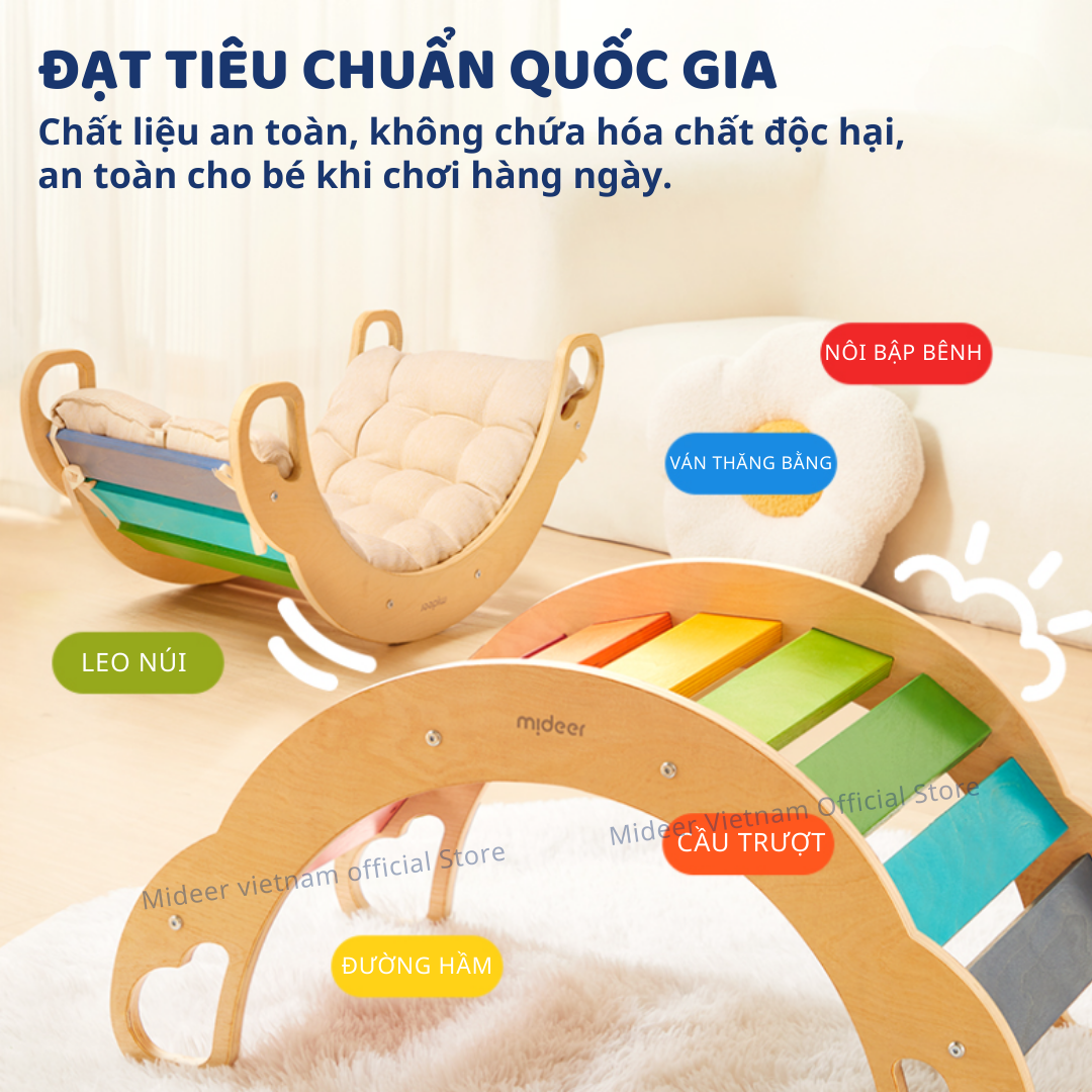 Ván thăng bằng montessori bập bênh vận động cho bé Mideer Rainbow Wooden Climber