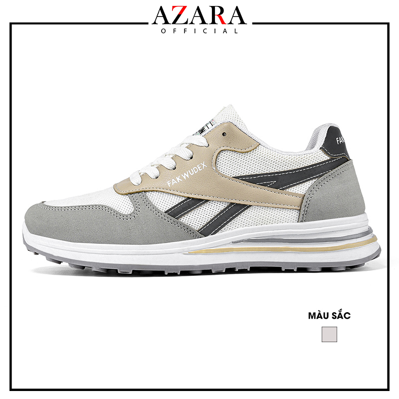Giày Thể Thao Nam AZARA- Sneaker Màu Xám, Giày Thể Thao Vải Thoáng Khí, Đế Cao, Chống Sốc - G5426