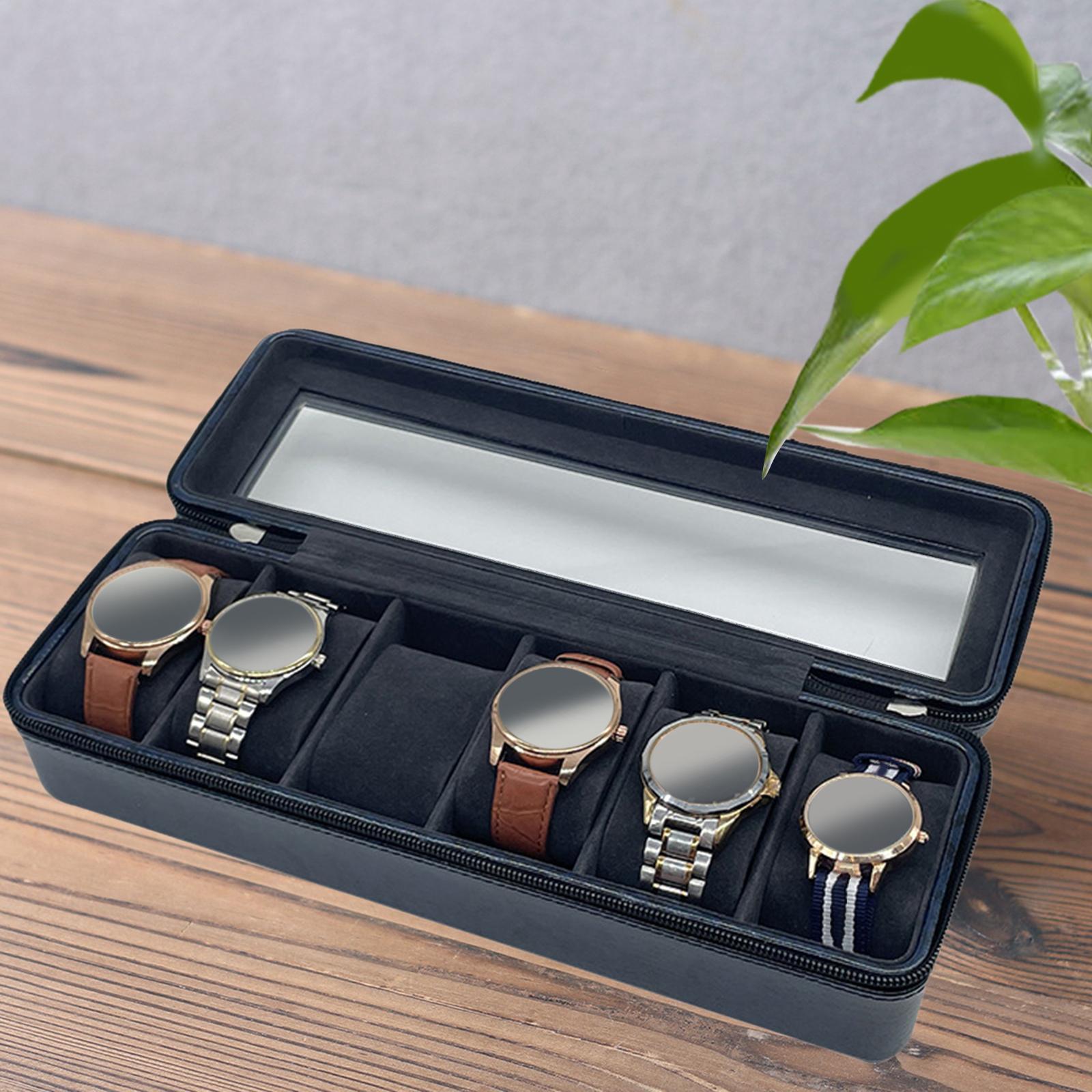 Watch Box Fits All Wristwatches 6 Slot Jewelry Storage for Men and Women