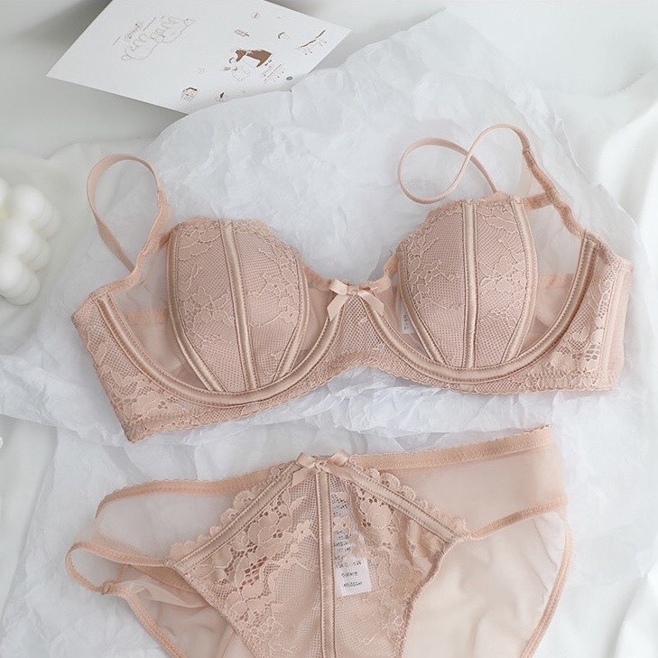 Bộ đồ lót nữ có gọng, đệm mỏng ren pha lưới cao cấp, nâng ngực sexy, mềm mại, tạo khe tự nhiên