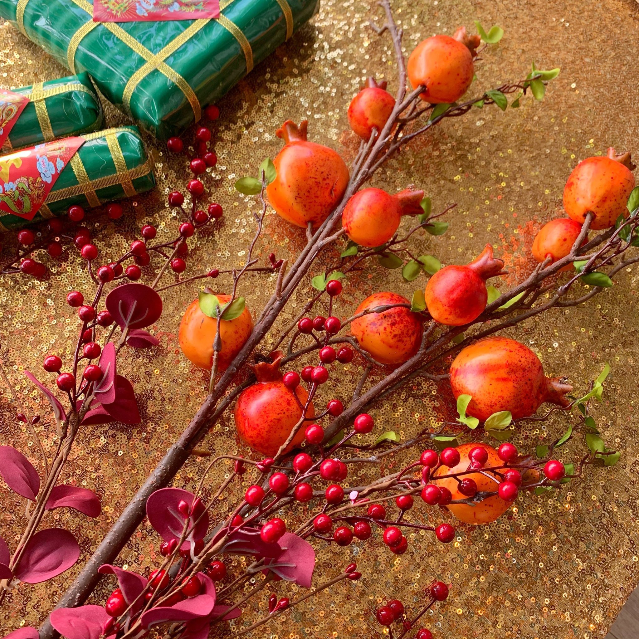 Combo 4 cành lựu giả trang trí Tết - Tet holiday decoration pktet26