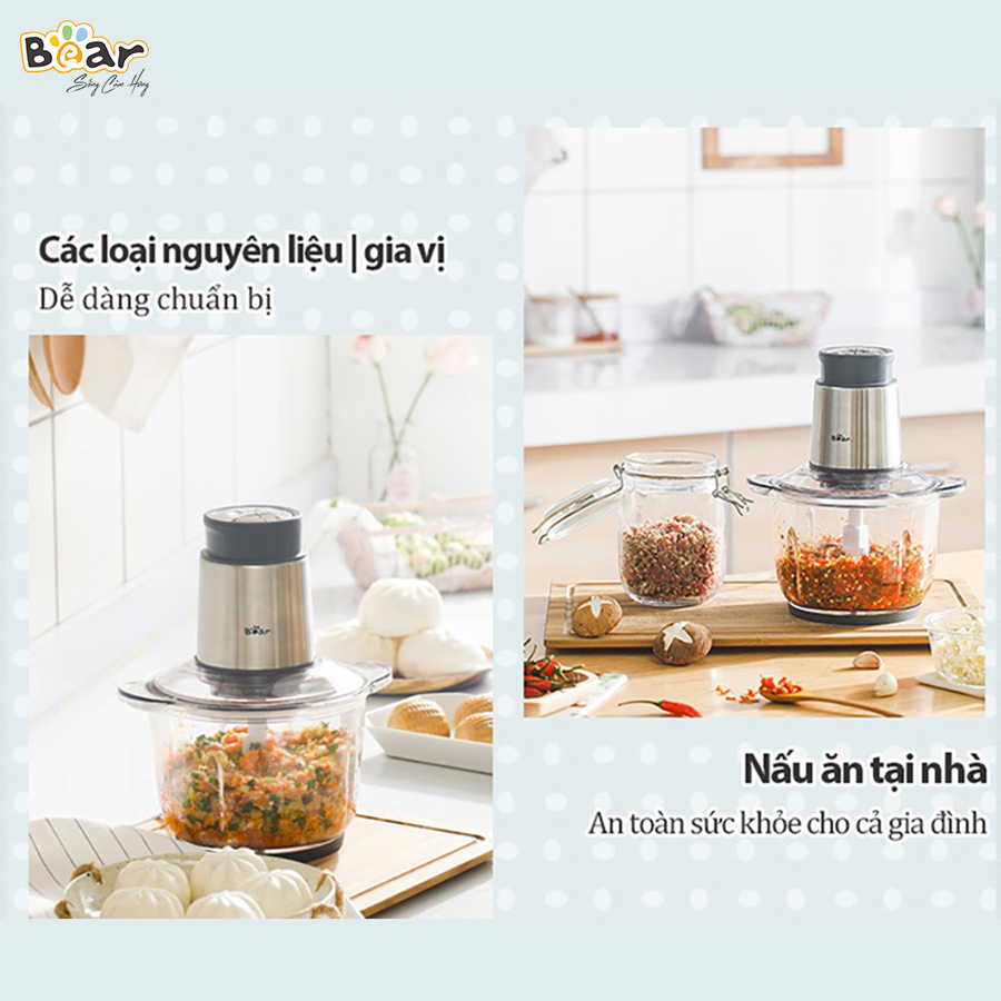 [Hàng Chính Hãng]Máy xay đa năng Bear 2L QSJ-B03Y7 màu xám. công suất 300W, dung tích 2L bằng Inox 304, cối thủy tinh borosilicate, vỏ ABS có khả năng chịu nhiệt cao; vận hành êm ái, giảm tiếng ồn.