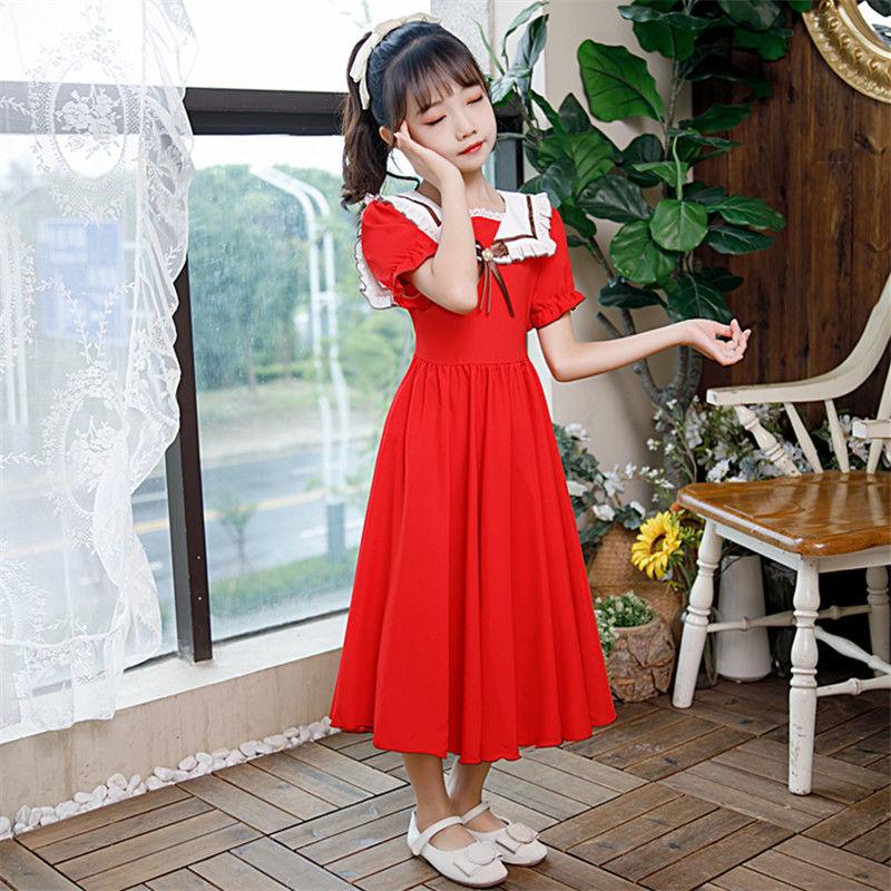 CHENGRUI Cô gái búp bê cổ Pháp ngọt ngào đầm Mid-boy siêu tiên khí chất thiếu nữ hải quân cổ váy đầm dài