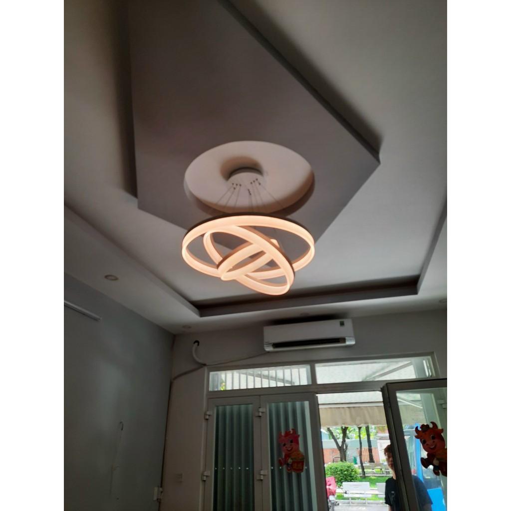 Đèn thả trần 3 vòng viền trắng bản dày led 3 chế độ ánh sáng