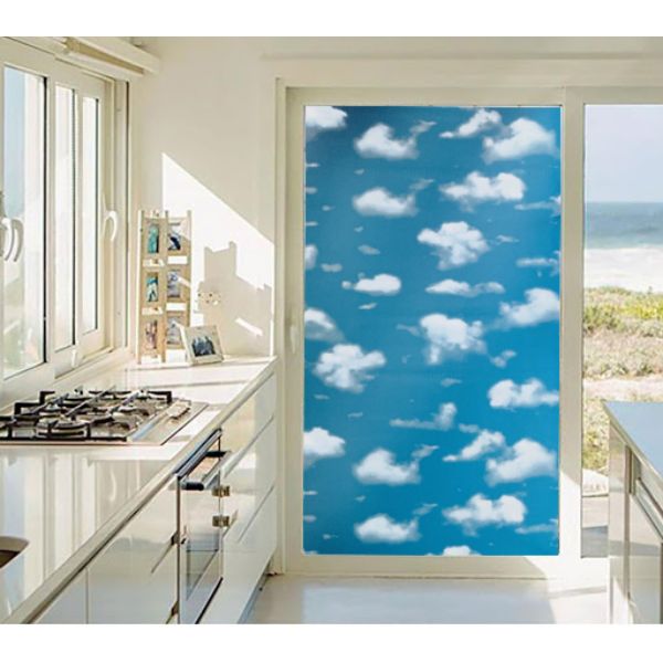 Decal dán kính mờ có sẵn keo bầu trời xanh  -  decal dán kính phòng khách - phòng ngủ - khách sạn - nhà hàng DK56