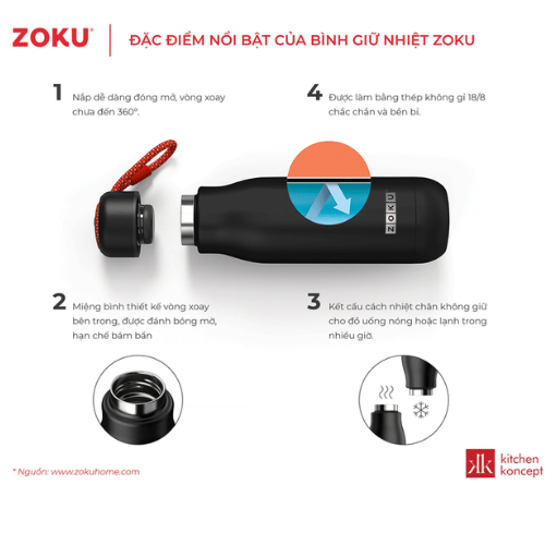 Zoku - Bình Giữ Nhiệt Powder Coated - 500ml