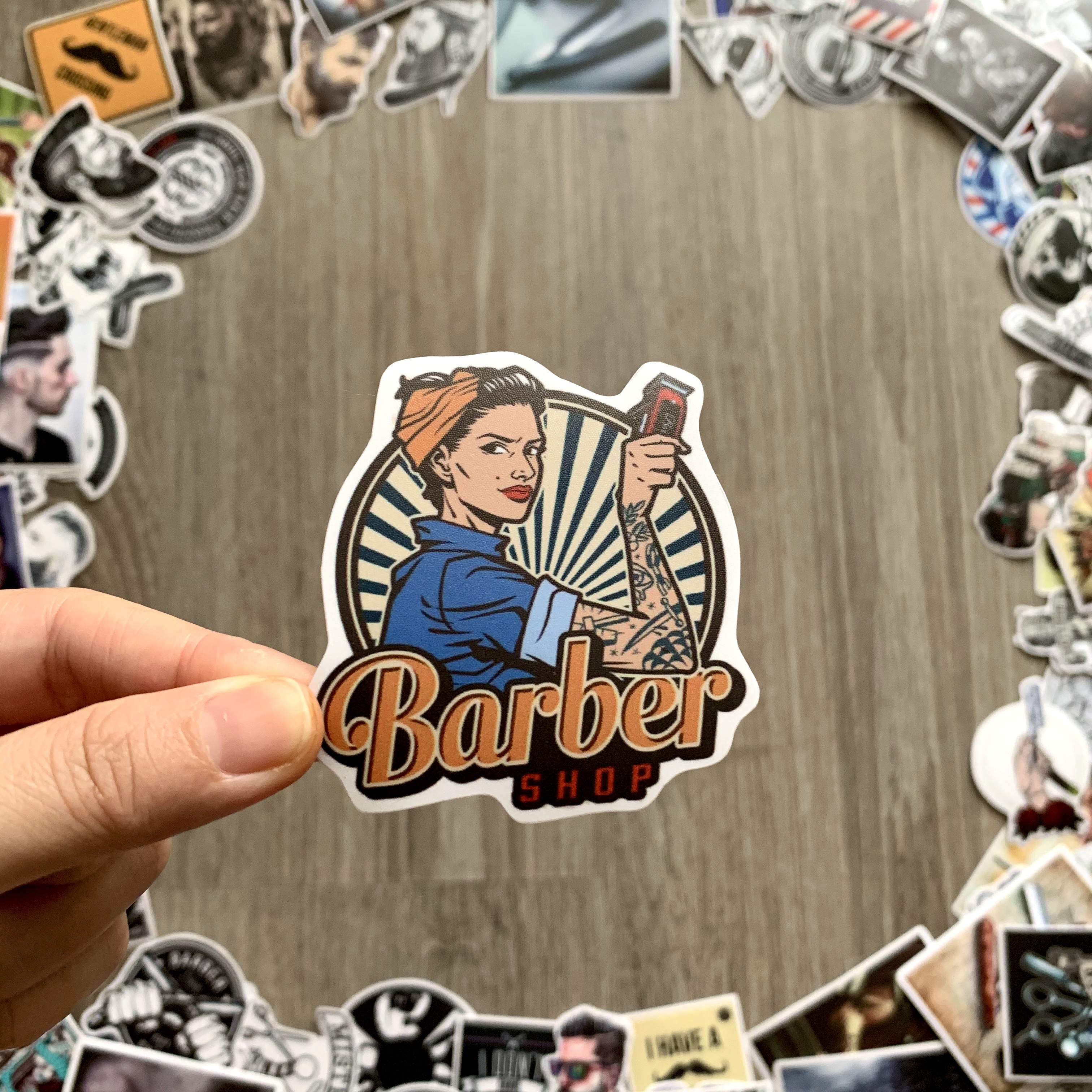 Bộ 50 Sticker Barber - Hình Dán Chống Nước Decal Chất Lượng Cao Trang Trí Cửa Hàng Cắt Tóc Nam, Va Li Du Lịch, Xe Đạp, Xe Máy, Laptop, Nón Bảo Hiểm, Máy Tính Học Sinh, Tủ Quần Áo, Nắp Lưng Điện Thoại