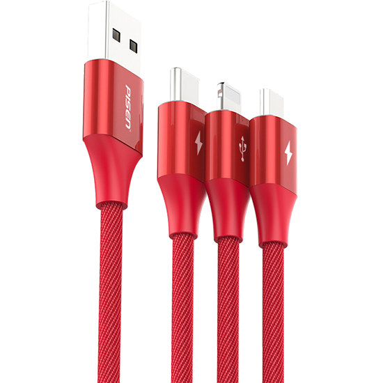 Dây Cáp Sạc Pisen 3 Trong 1 (Lightning &amp; Type-C &amp; Micro USB) Aluminum Alloy Braided (1.2m) - Hàng Chính Hãng