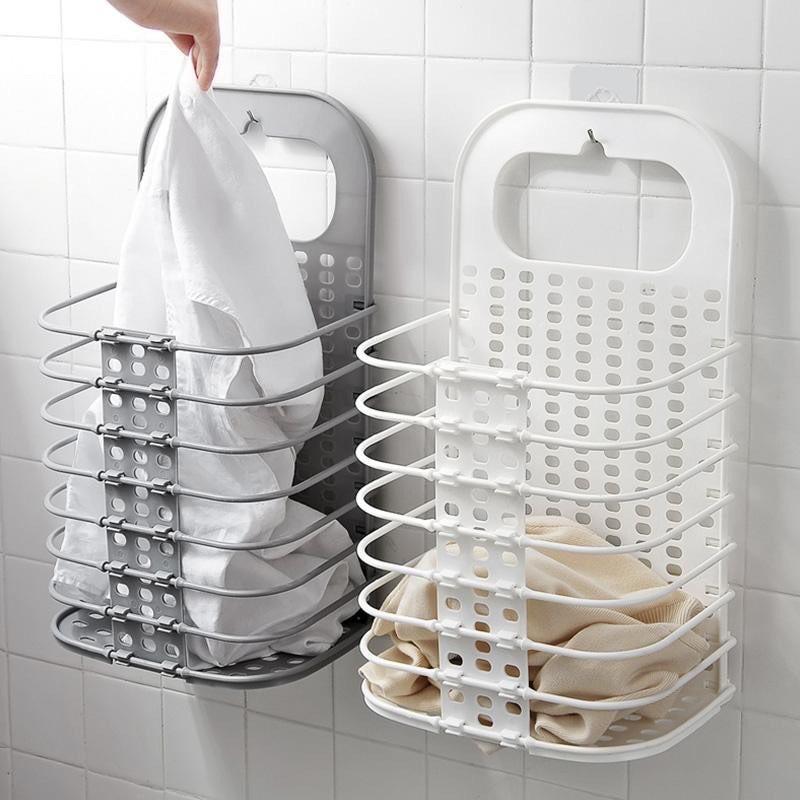 Giỏ nhựa đựng quần áo và đồ dùng sinh hoạt treo tường, hông máy giặt... có thể gấp gọn (MS05)