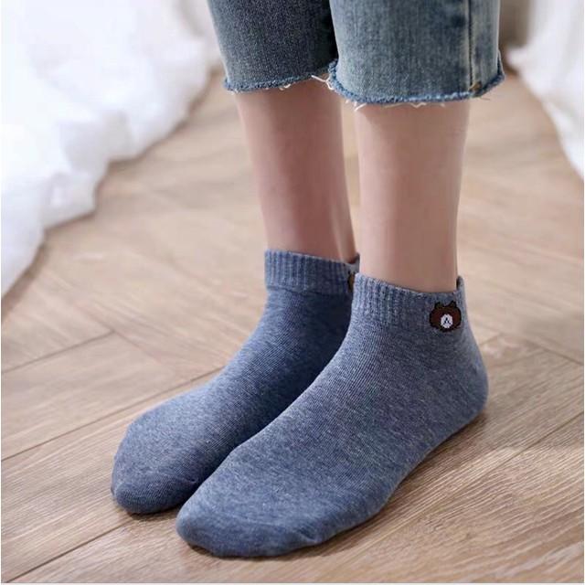 Combo 10 đôi tất nữ cổ ngắn hình gấu Brown nhiều màu cực kute (Giao ngẫu nhiên)