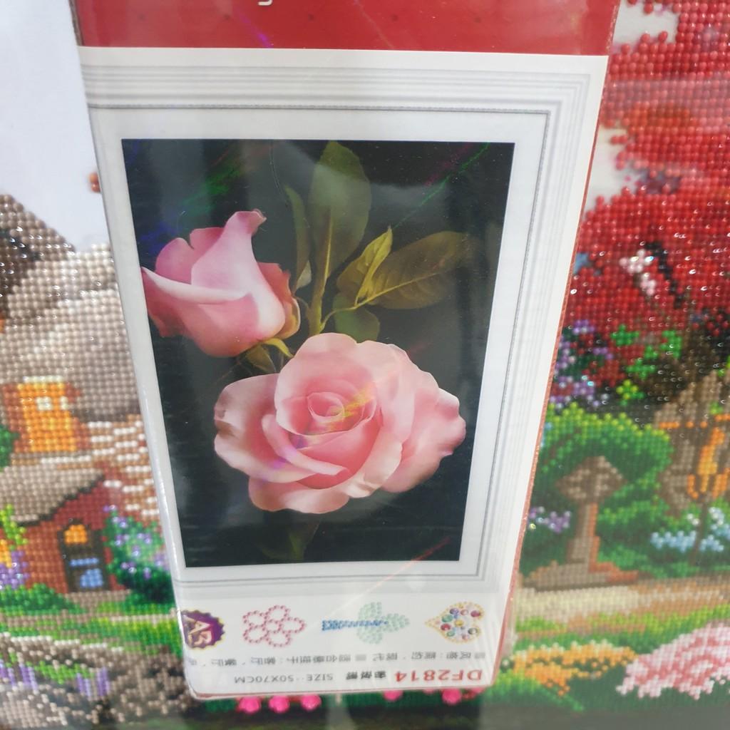 Tranh Đính Đá HOA HỒNG . Kích Thước: 70cm x 50cm