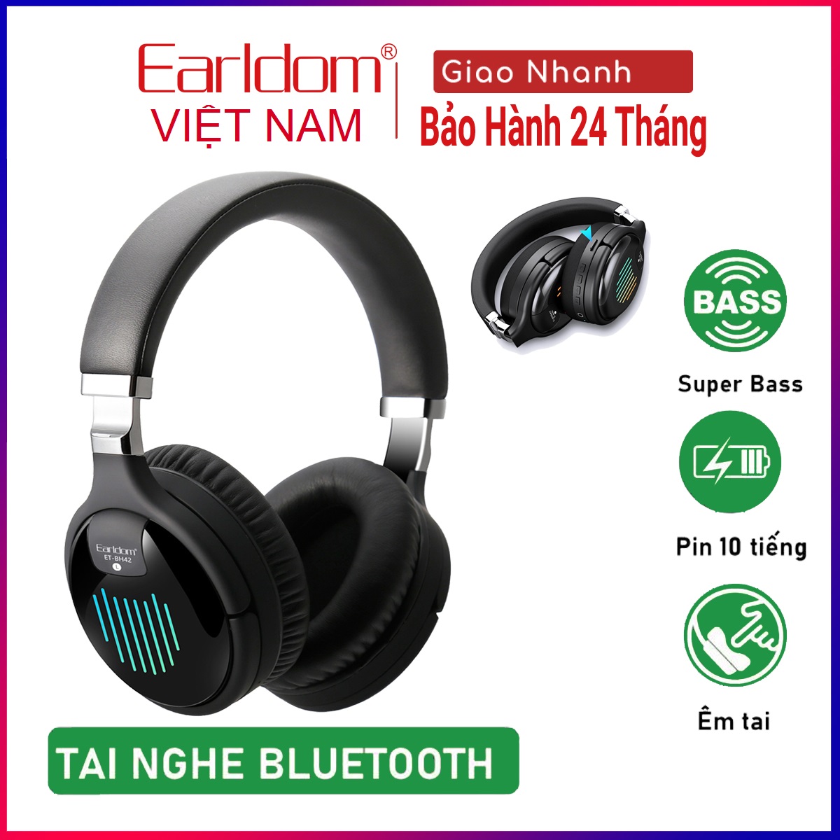 Tai Nghe Chụp Tai Bluetooth Không Dây EARLDOM BH42 Mẫu Tai nghe On Ear Bluettooth Chống Ồn Pin Trâu Âm Thanh 7.1 Siêu Bass Pin 10h Chơi Thể Thao Gaming Pubg Mobile Cho Điện Thoại Android Iphone Máy Tính Laptop - Hàng Chính Hãng