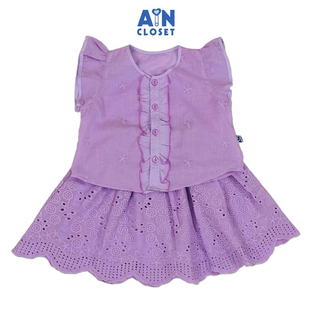 Set Áo Váy bé gái họa tiết Hoa Mai Tím Cotton thêu - AICDBGIKMELB - AIN Closet