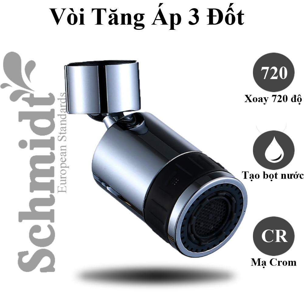 Đầu Vòi Tăng Áp Schmidt Loại 3 Đốt Chế Độ Xoay 360 Độ, Tiện Ích, Tạo Bọt, Hai Chế Độ Tiết Kiệm Nước-Hàng Chính Hãng