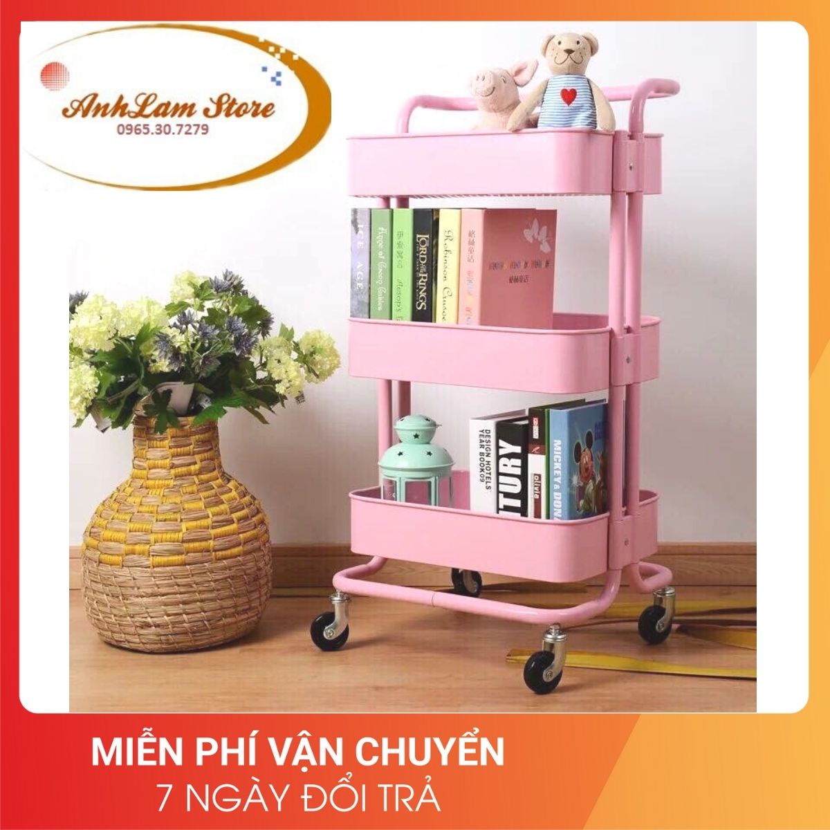 Hình ảnh Kệ Đa Năng 3 Tầng Có Bánh Xe, Kệ Để Đồ Bỉm Sữa, Xe Đẩy Spa - Anhlam Store 