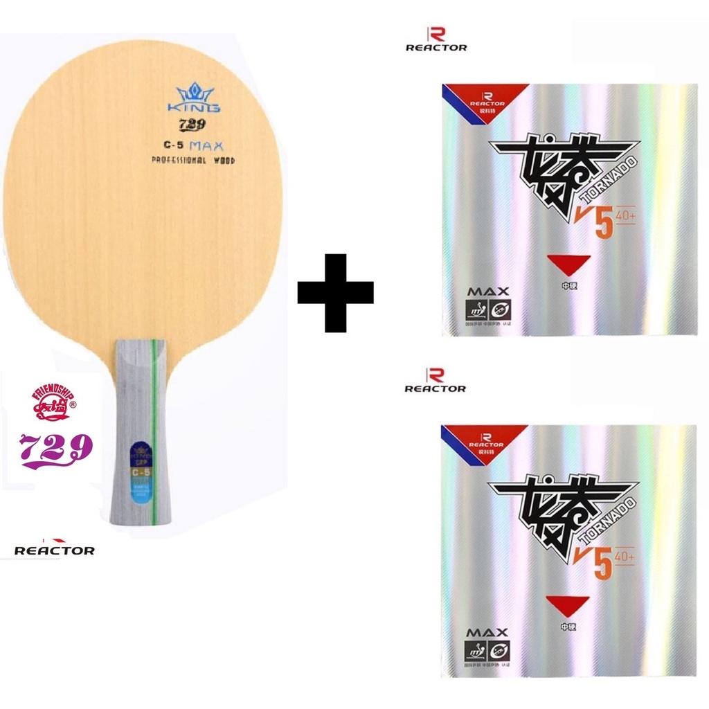 Combo vợt bóng bàn gồm cốt vợt 729 C-5 MAX và hai mặt vợt REACTOR TORNADO V5