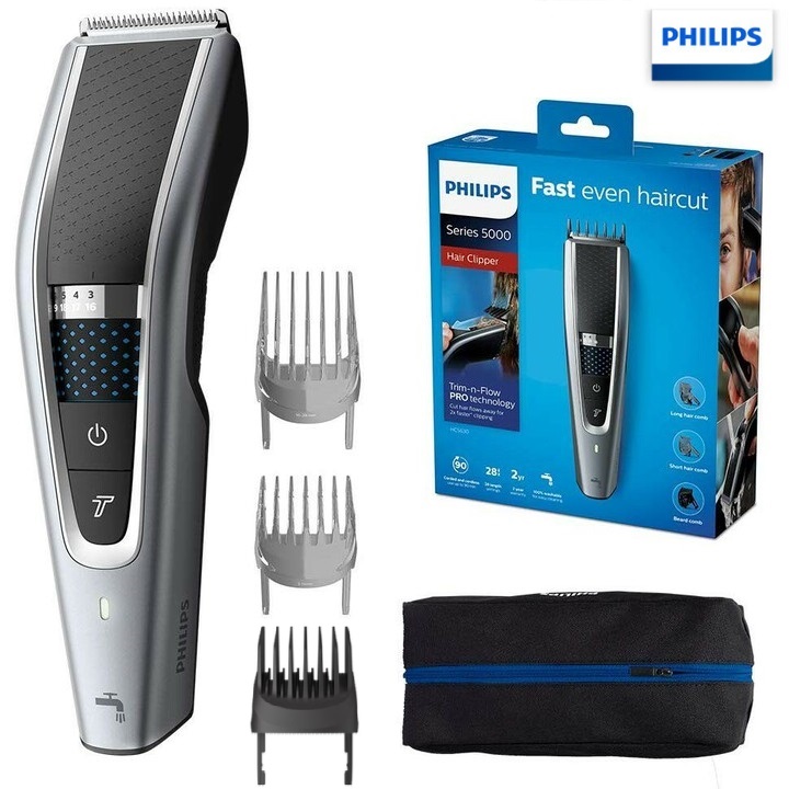 Tông đơ cắt tóc cao cấp Philips HC5690/15, trang bị 3 cỡ lược, con xoay điều chỉnh 27 cấp độ cắt tiện lợi (Tặng kèm túi đựng)- Hàng chính hãng