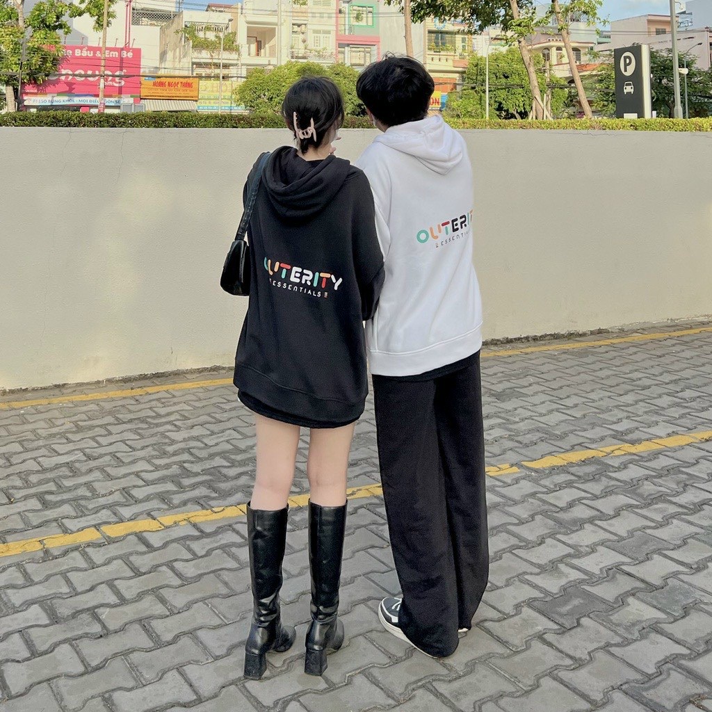 Áo khoác chống nắng chất nỉ họa tiết in chữ 7 màu OUTER nón 2 lớp rộng trùm đầu mặc cặp đẹp